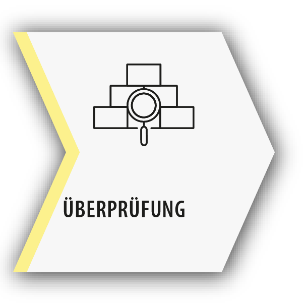 Das Bild zeigt ein Symbol, das einen Turm und eine Lupe darstellt.