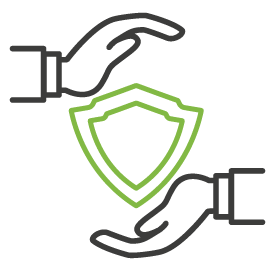 Das Bild zeigt ein Symbol, das aus zwei Händen besteht, die in der Mitte mit einem Wappen verbunden sind.