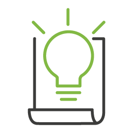 Das Bild zeigt ein Symbol in Form einer Glühbirne sowie einen Zettel.