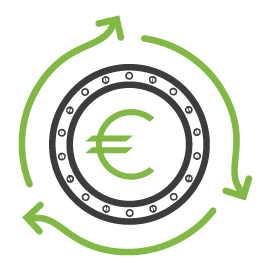 Das Bild zeigt ein Symbol, das in der Mitte ein Eurozeichen und außen einen Kreis aufweist.