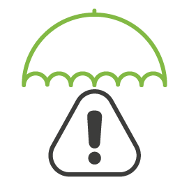 Das Bild zeigt ein Symbol, das einen Regenschirm und ein Ausrufezeichen darstellt.
